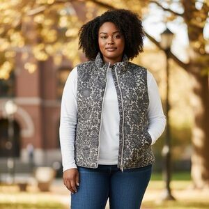 LIZ CLAIBORNE (XL) Quilted Reversible Vest Floral Patterned / Cream Lightweight